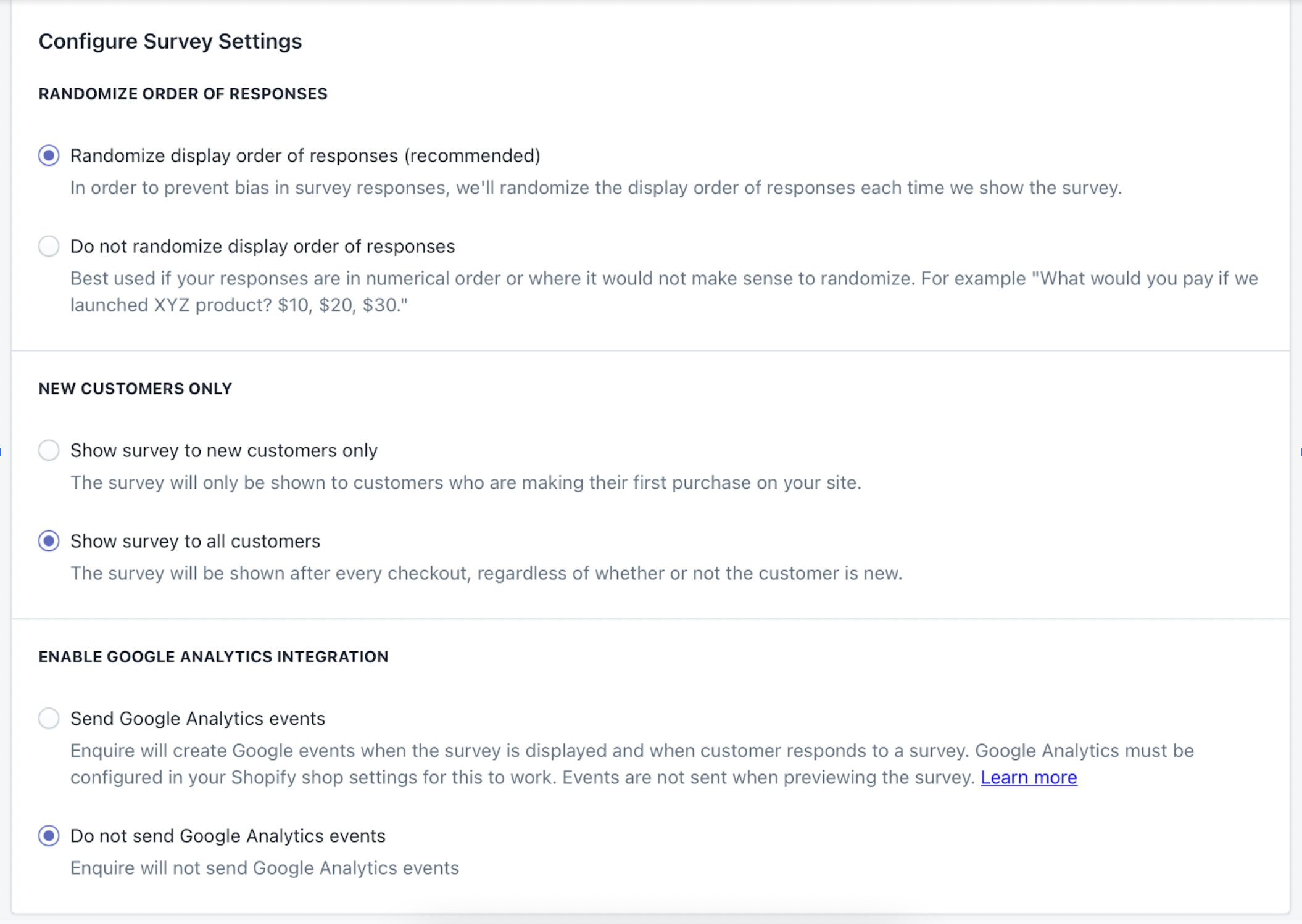 Configure post-purchase survey settings