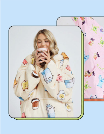 Woman wearing an Oodie sipping tea